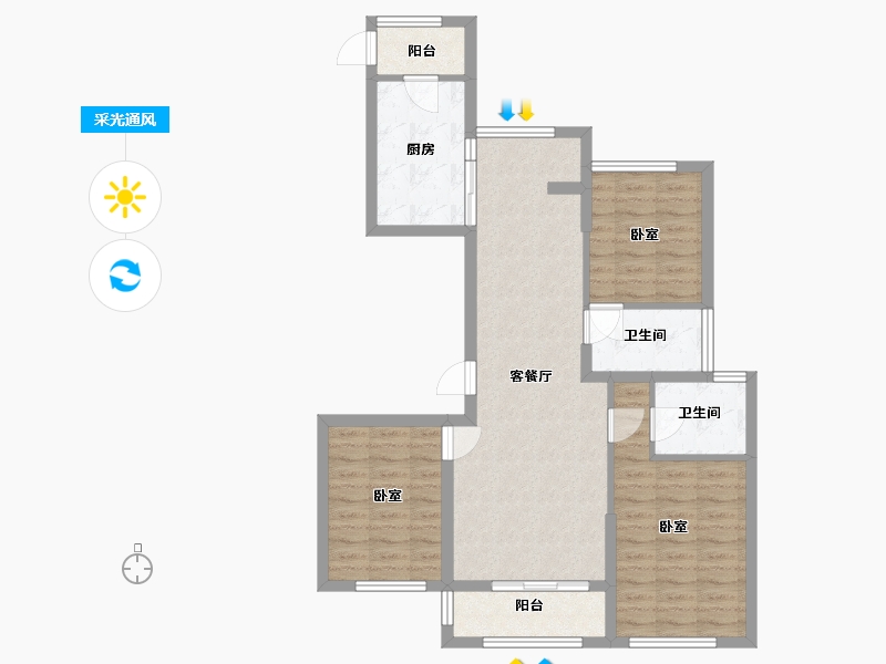 浙江省-温州市-润地巴厘九墅-86.00-户型库-采光通风