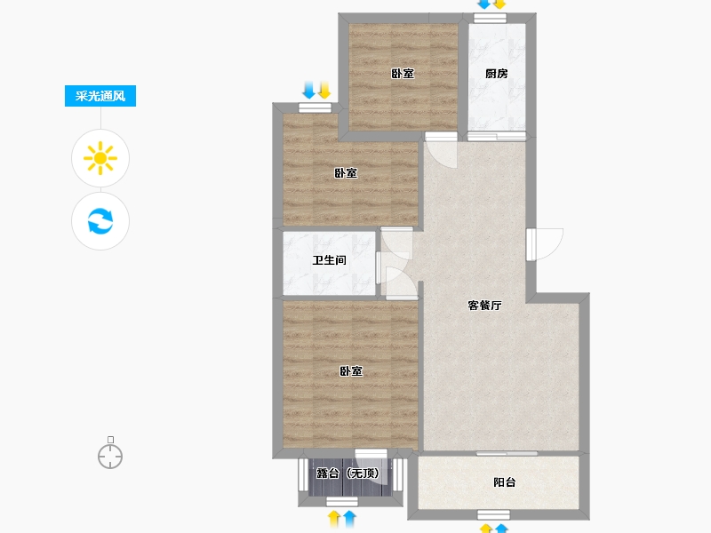 宁夏回族自治区-银川市-托斯卡纳-68.32-户型库-采光通风