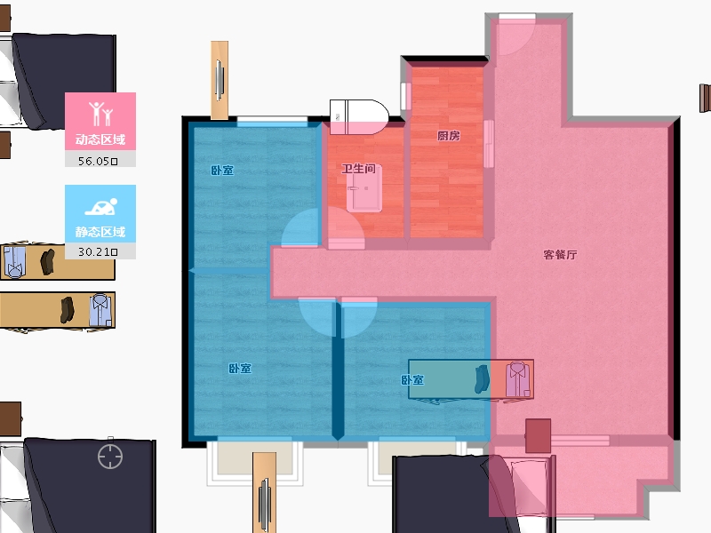 江苏省-盐城市-金科集美望湖公馆-76.00-户型库-动静分区