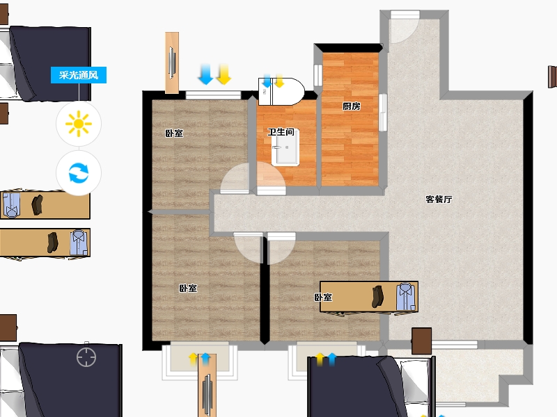 江苏省-盐城市-金科集美望湖公馆-76.00-户型库-采光通风