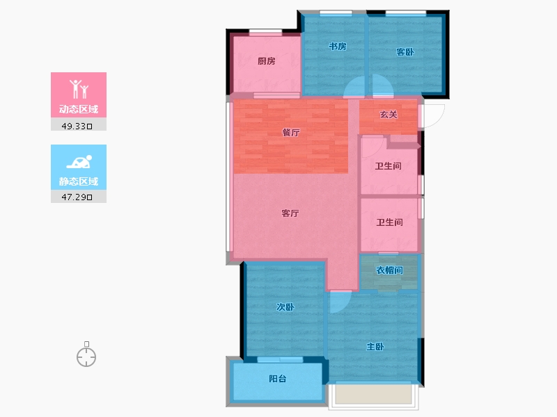 浙江省-杭州市-滨江沁语晓庭-87.10-户型库-动静分区