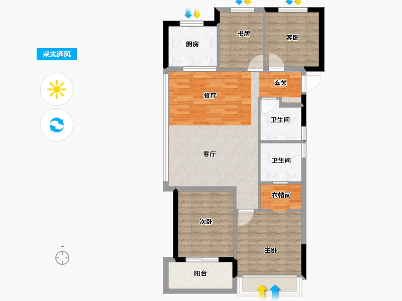 浙江省-杭州市-滨江沁语晓庭-87.10-户型库-采光通风