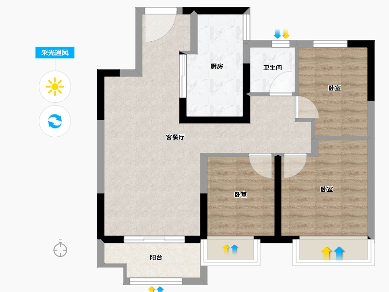 江苏省-南京市-滨江孔雀城-70.00-户型库-采光通风