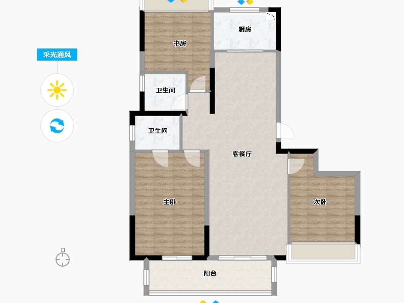 江苏省-徐州市-世茂云泽苑-106.00-户型库-采光通风