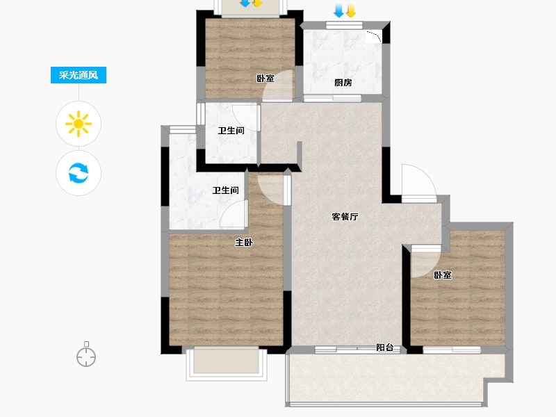 江苏省-泰州市-蓝光中天雍锦园-84.01-户型库-采光通风