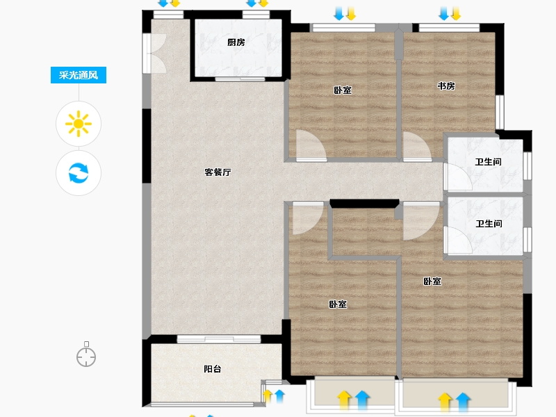 浙江省-嘉兴市-杨柳郡-102.00-户型库-采光通风