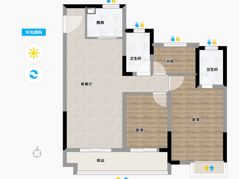 浙江省-金华市-武义中梁华董壹号院-90.00-户型库-采光通风