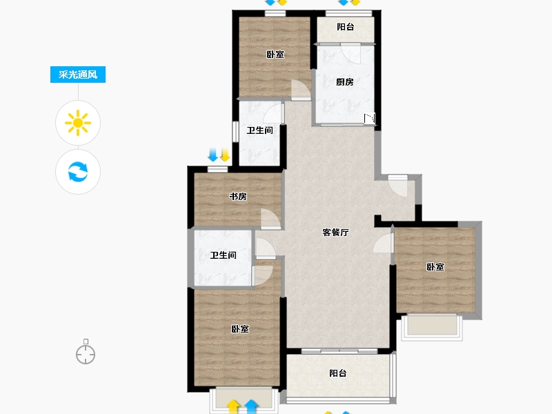 山西省-太原市-晋中恒大华府-105.66-户型库-采光通风