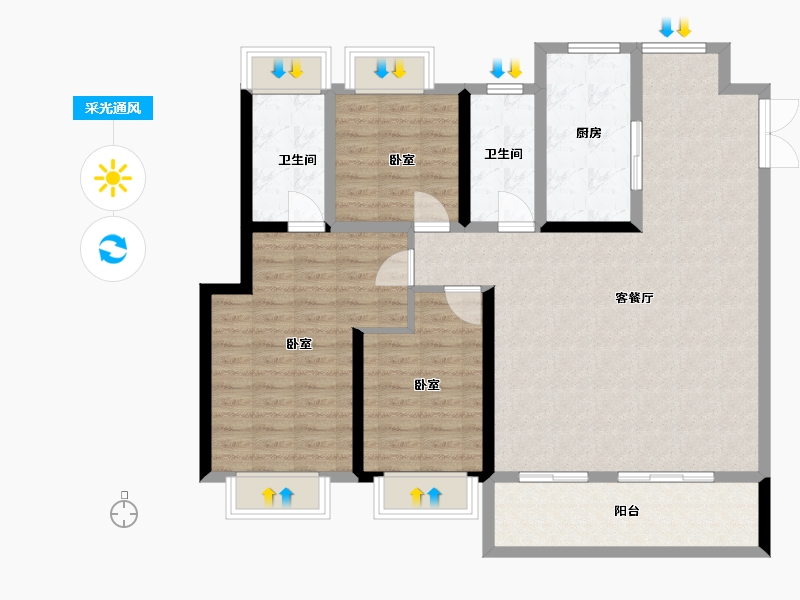 江苏省-扬州市-金奥文昌公馆·荣华-111.00-户型库-采光通风