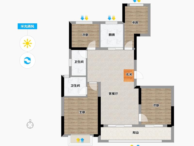 浙江省-台州市-万科十里观邸-91.82-户型库-采光通风