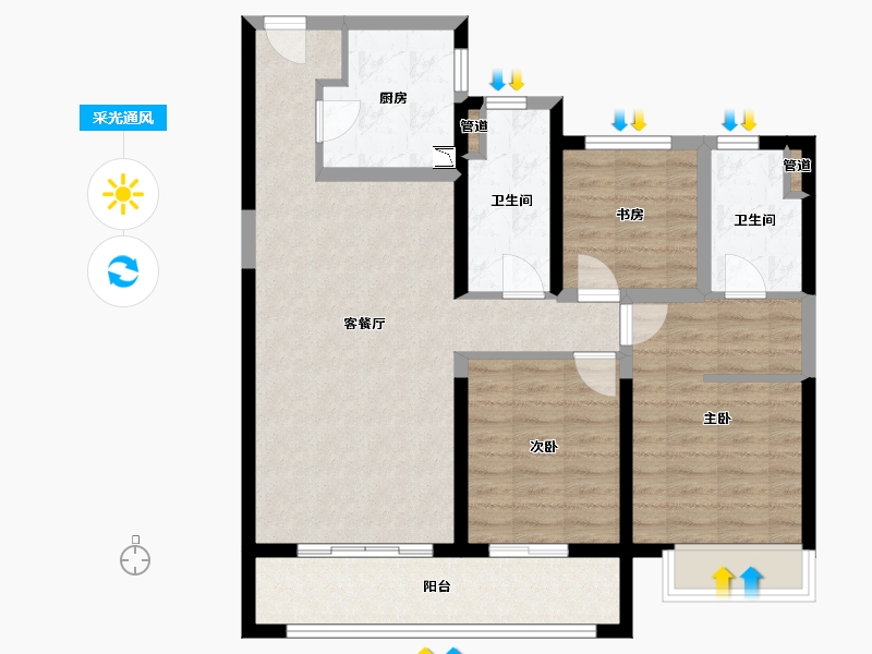 甘肃省-兰州市-富力兰州CBD-90.83-户型库-采光通风