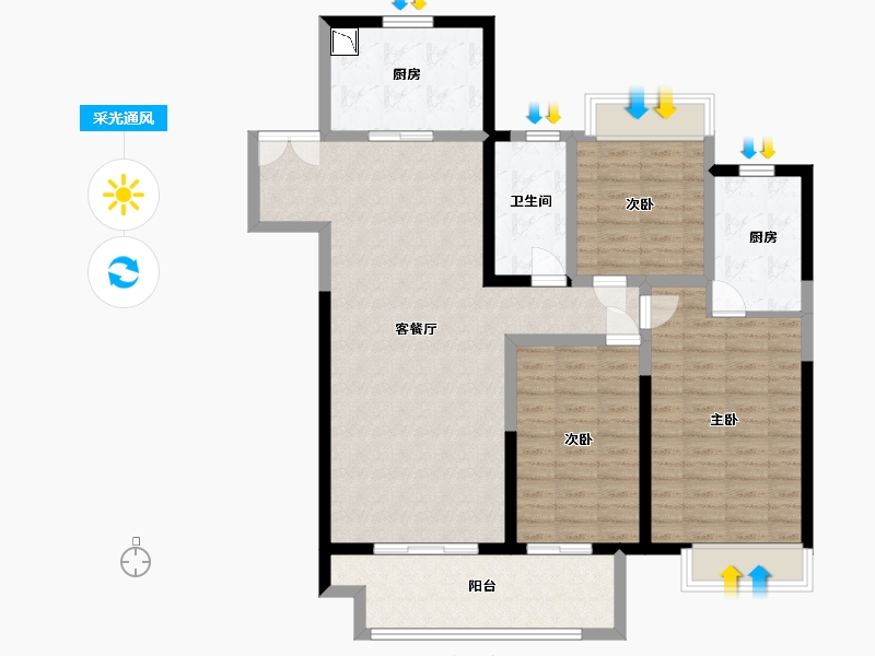 江苏省-淮安市-新城吾悦广场-111.20-户型库-采光通风