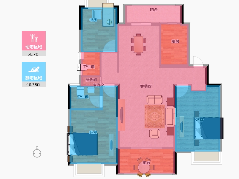 江苏省-扬州市-中海锦苑-103.90-户型库-动静分区