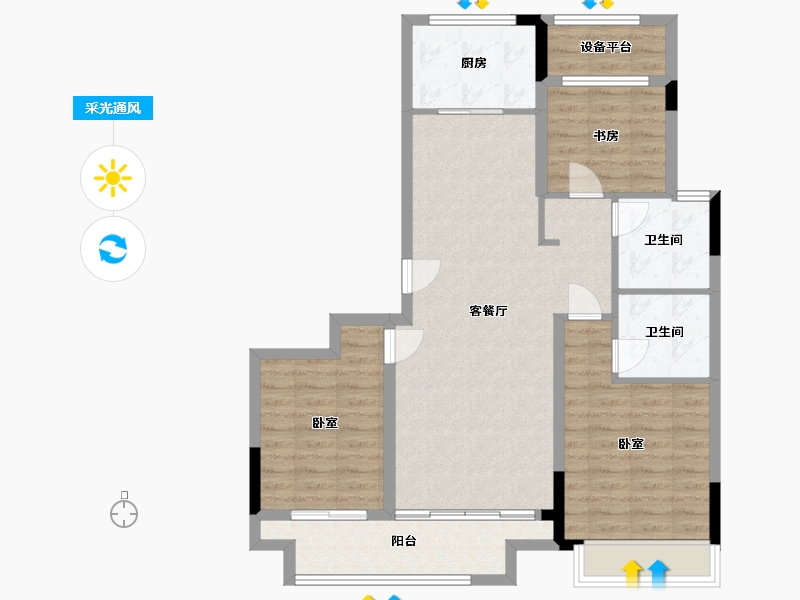 浙江省-湖州市-融创金成·湖山赋-91.74-户型库-采光通风