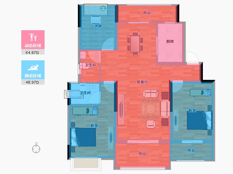 江苏省-扬州市-中海锦苑-103.00-户型库-动静分区