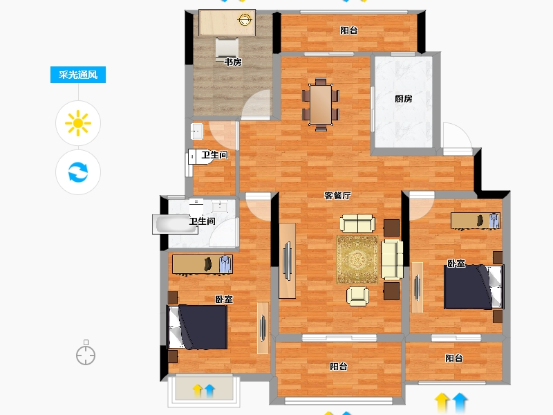 江苏省-扬州市-中海锦苑-103.00-户型库-采光通风