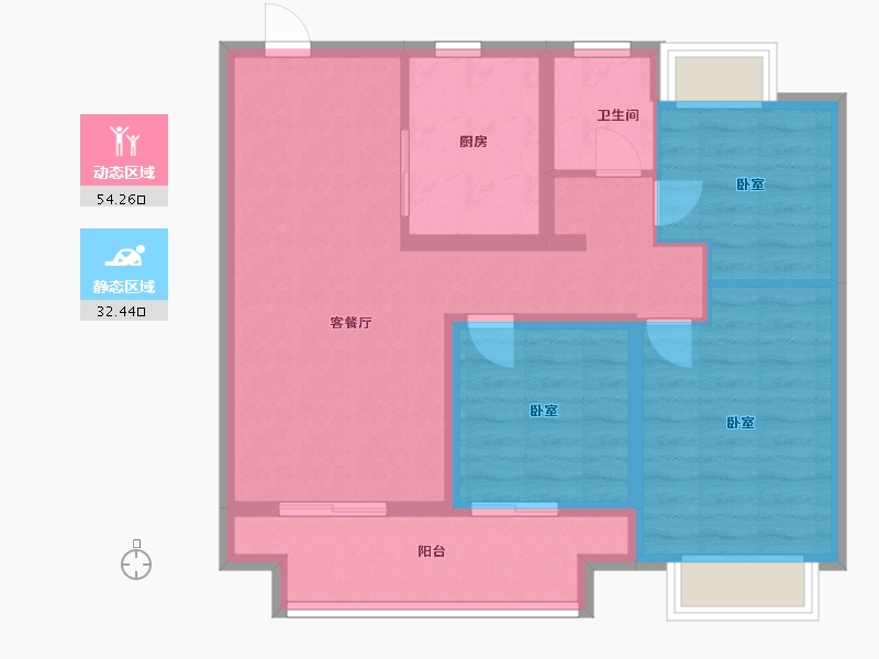 江苏省-扬州市-万科四季都会-76.93-户型库-动静分区