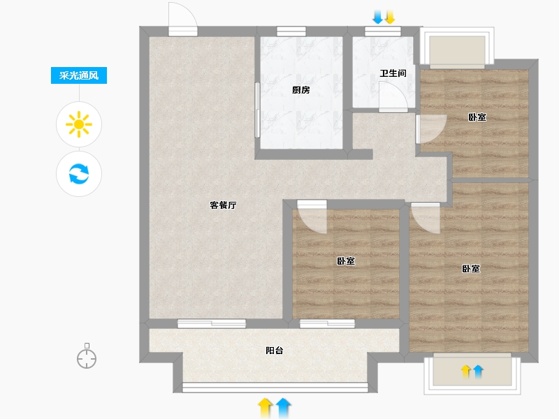 江苏省-扬州市-万科四季都会-76.93-户型库-采光通风