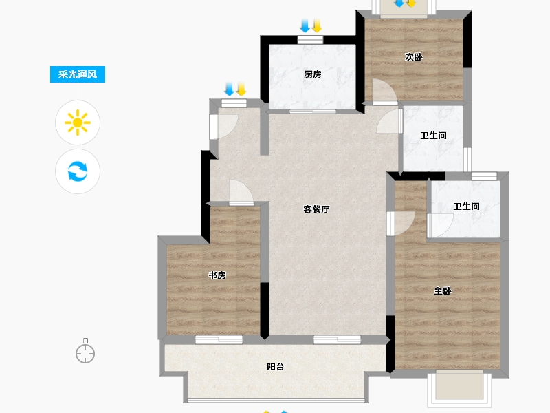 江苏省-南通市-阳光城大唐·文澜府-76.00-户型库-采光通风