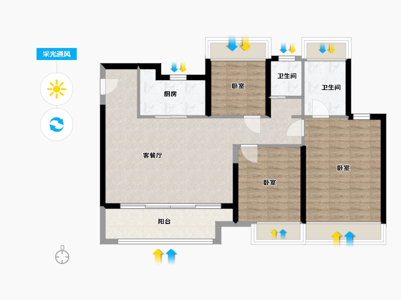 江苏省-苏州市-翡丽云庭-88.00-户型库-采光通风