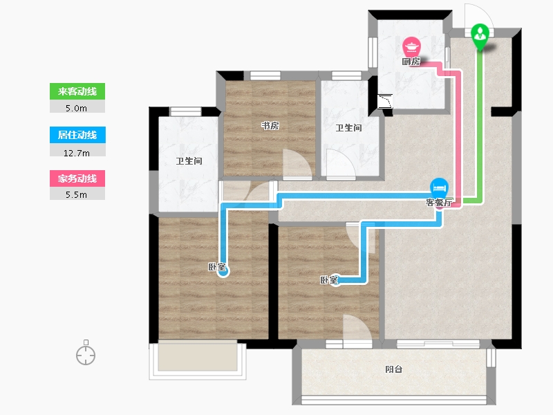 浙江省-杭州市-万科·都会东方-72.24-户型库-动静线