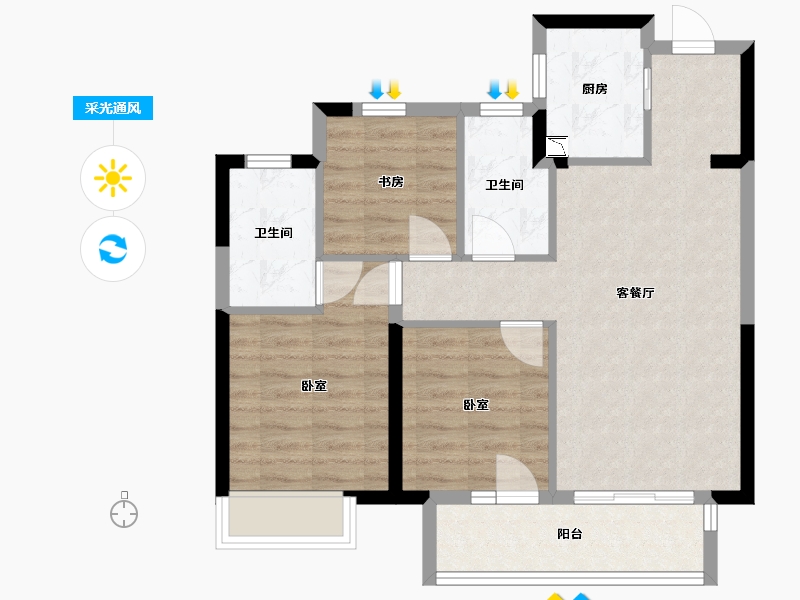 浙江省-杭州市-万科·都会东方-72.24-户型库-采光通风