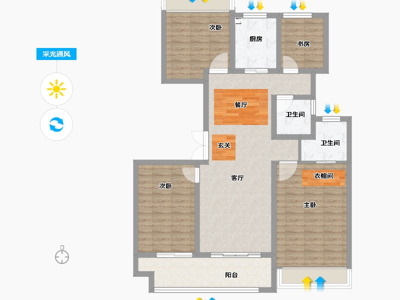 江苏省-宿迁市-书香尚庭-105.11-户型库-采光通风