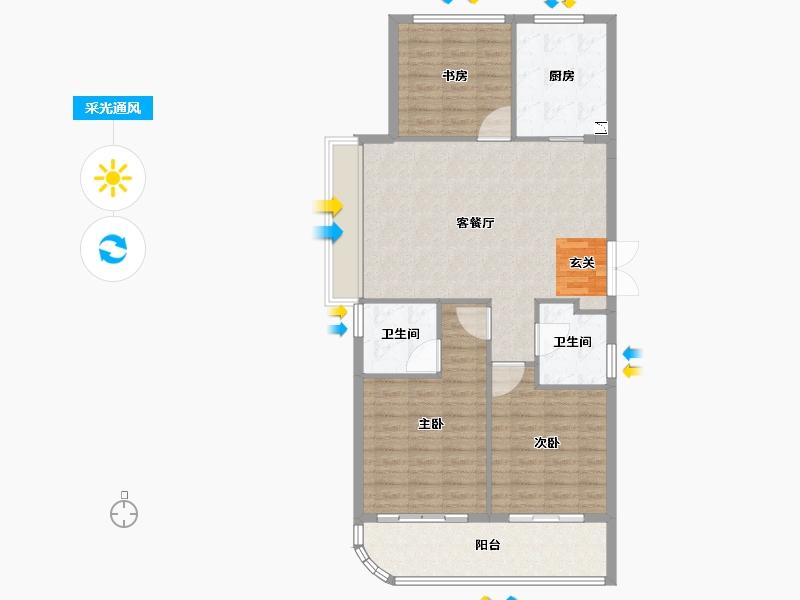 浙江省-台州市-新湖滨江玖珑春晓-104.23-户型库-采光通风