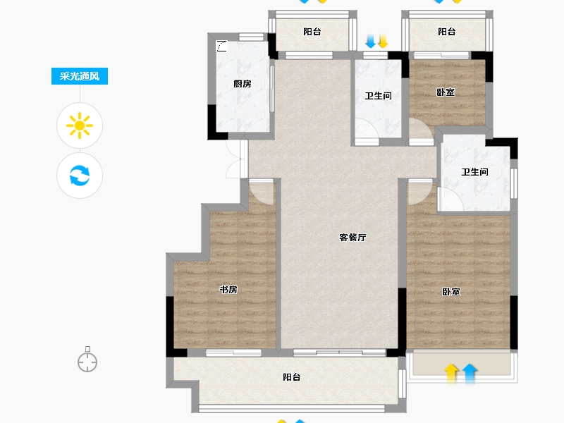 安徽省-合肥市-爱巢天润公馆-102.54-户型库-采光通风