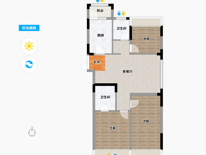 浙江省-台州市-景都佳苑-88.99-户型库-采光通风