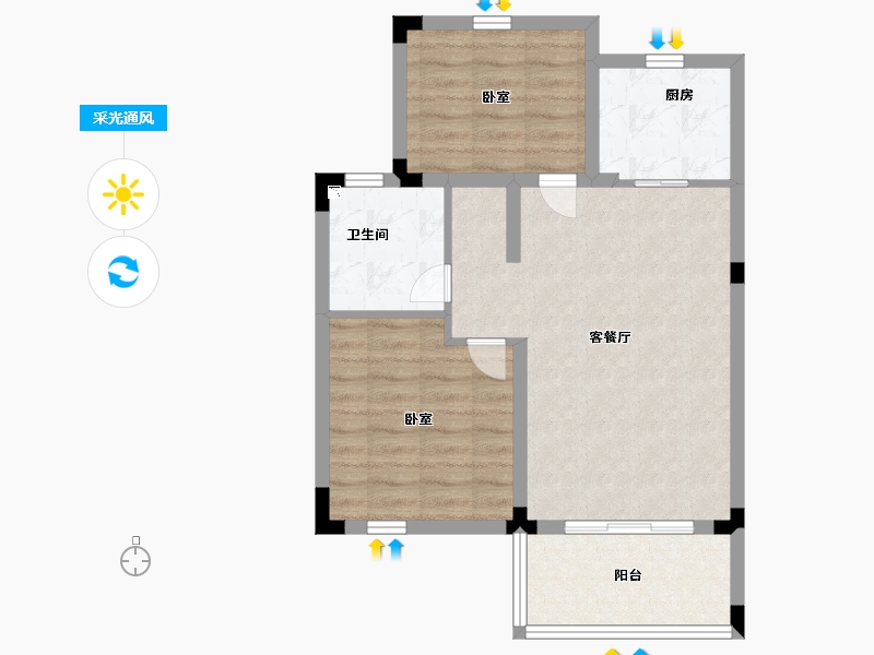 江苏省-苏州市-汇航御园酒店公寓-64.00-户型库-采光通风