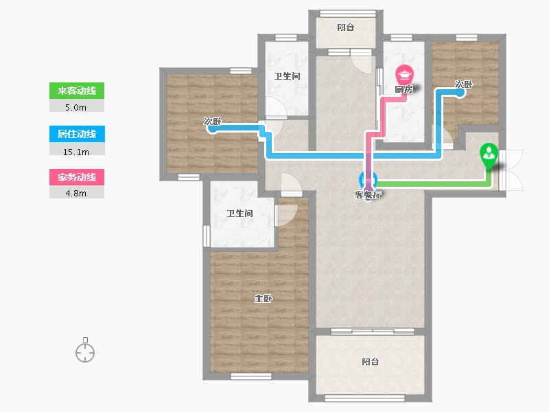 江苏省-淮安市-东湖怡景苑-107.20-户型库-动静线