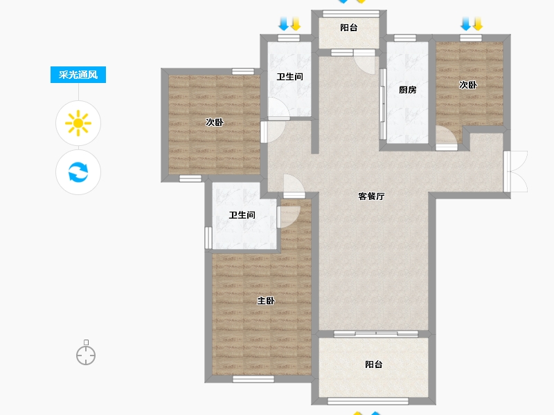 江苏省-淮安市-东湖怡景苑-107.20-户型库-采光通风