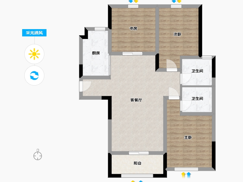 青海省-西宁市-安泰悦水湾-90.99-户型库-采光通风