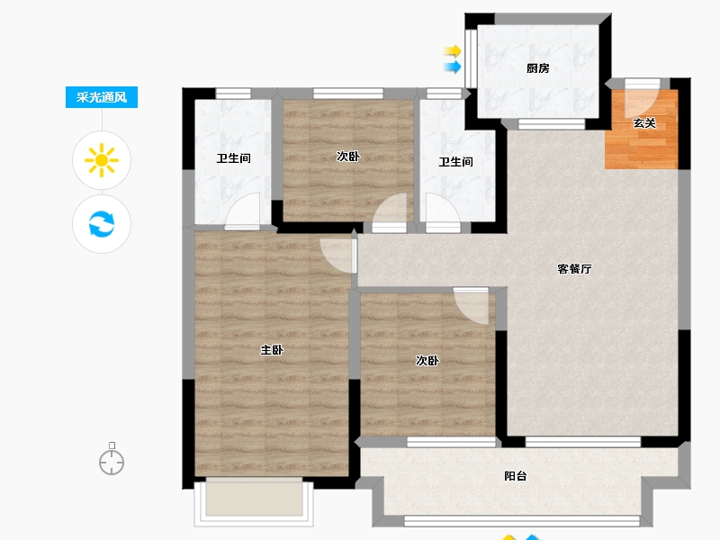 江苏省-苏州市-太湖朗峯-90.61-户型库-采光通风