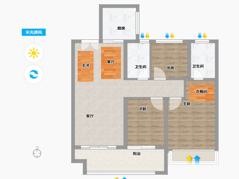 江苏省-宿迁市-书香尚庭-84.00-户型库-采光通风