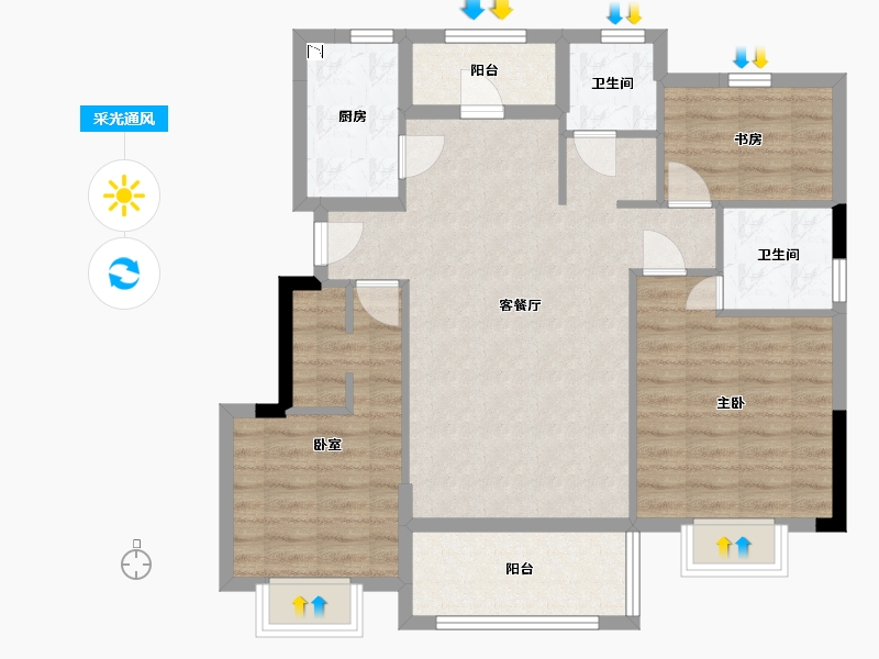 浙江省-宁波市-中房未来盛园-90.03-户型库-采光通风