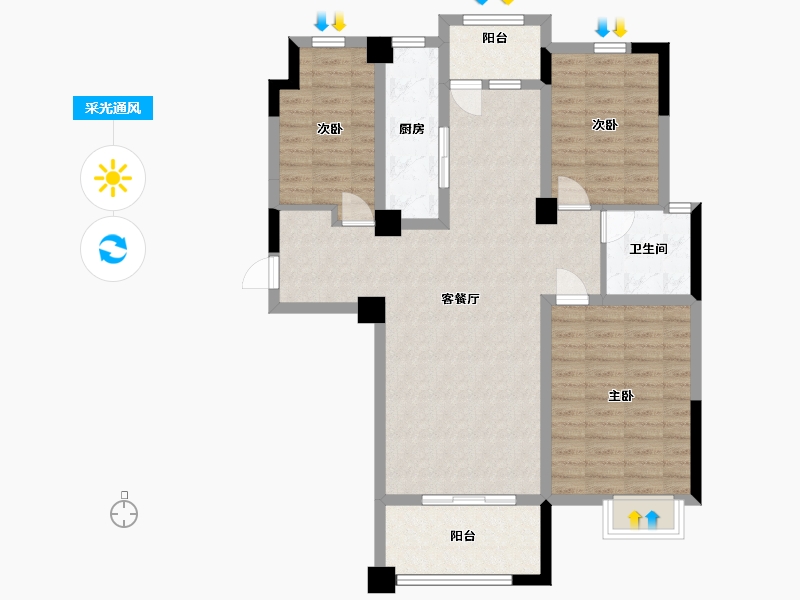 江苏省-淮安市-东湖怡景苑-96.01-户型库-采光通风