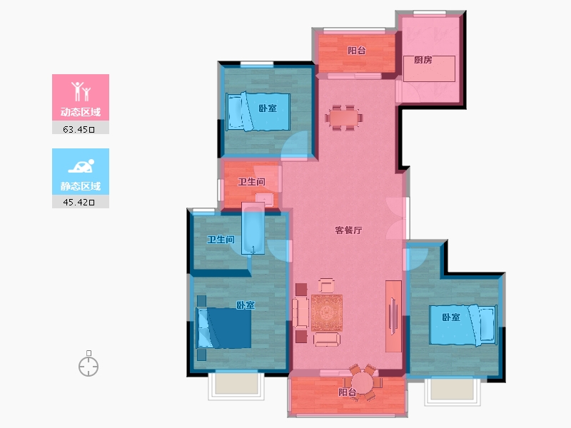 陕西省-西安市-西安凤鸣华府-96.92-户型库-动静分区