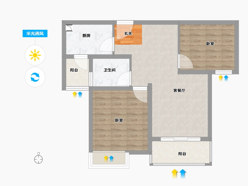 江苏省-苏州市-非凡环秀湖花园-64.00-户型库-采光通风