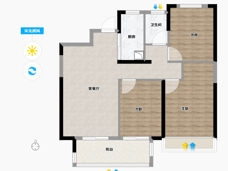 江苏省-徐州市-世茂云泽苑-89.58-户型库-采光通风