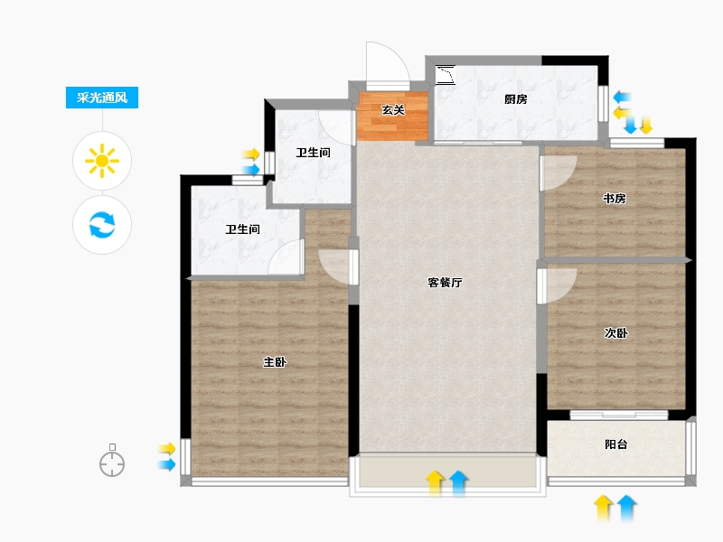 浙江省-台州市-新湖滨江玖珑春晓-98.78-户型库-采光通风