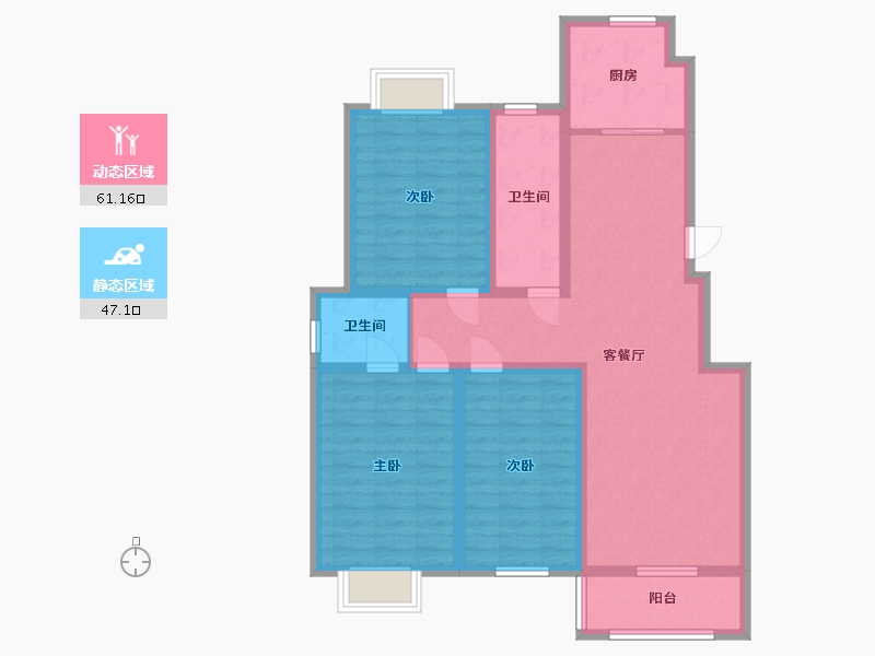 江苏省-淮安市-欣园小区-96.00-户型库-动静分区