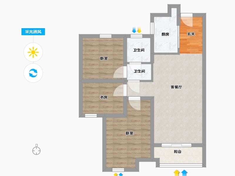 浙江省-嘉兴市-龙湖春江天玺-66.00-户型库-采光通风