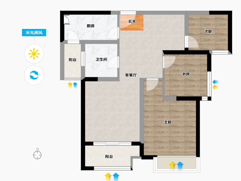 江苏省-无锡市-融侨观邸-71.00-户型库-采光通风