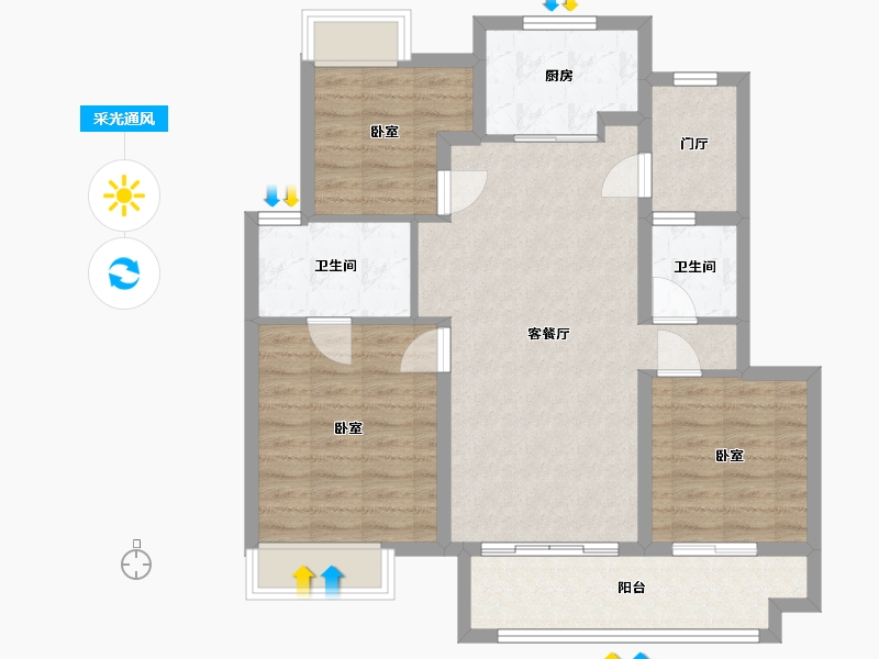 江苏省-镇江市-万科金域蓝湾-88.00-户型库-采光通风