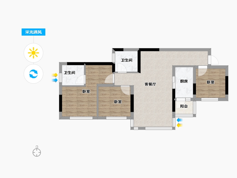 四川省-南充市-阳光江山公园城-66.36-户型库-采光通风