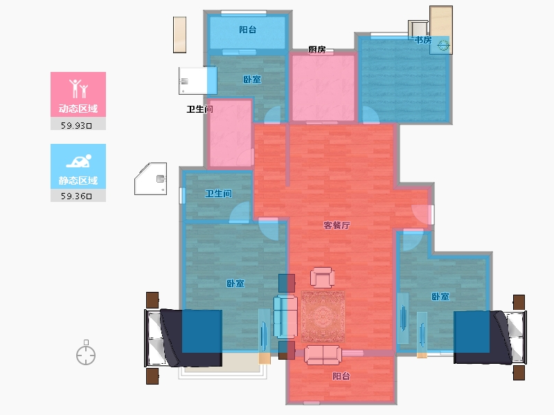 安徽省-马鞍山市-恒泰·阳光威尼斯-107.99-户型库-动静分区