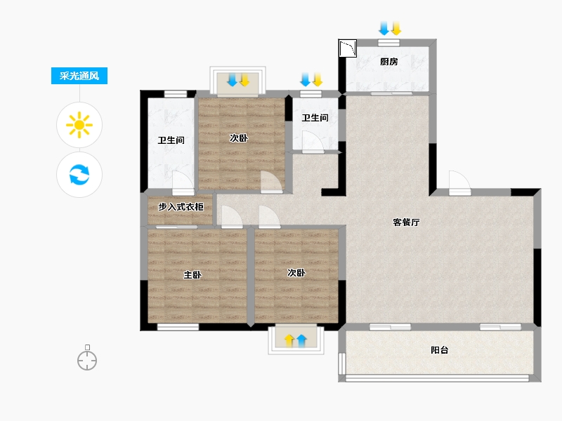 江苏省-南通市-湖光映月-106.00-户型库-采光通风