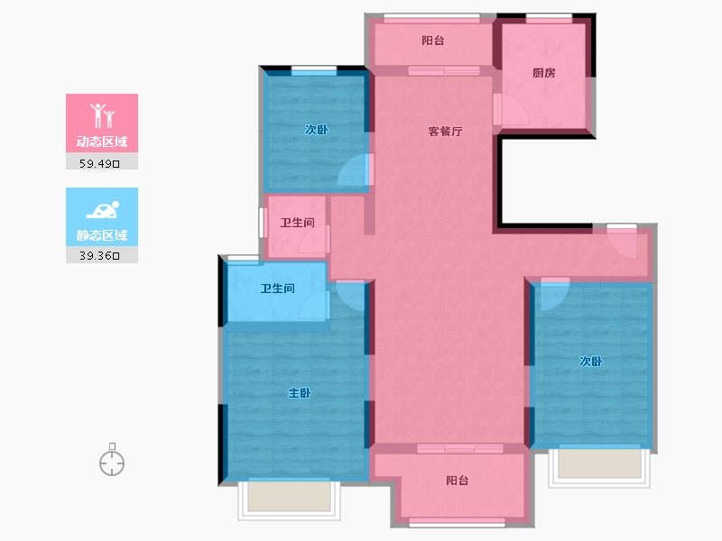 江苏省-扬州市-扬州美的城-87.29-户型库-动静分区